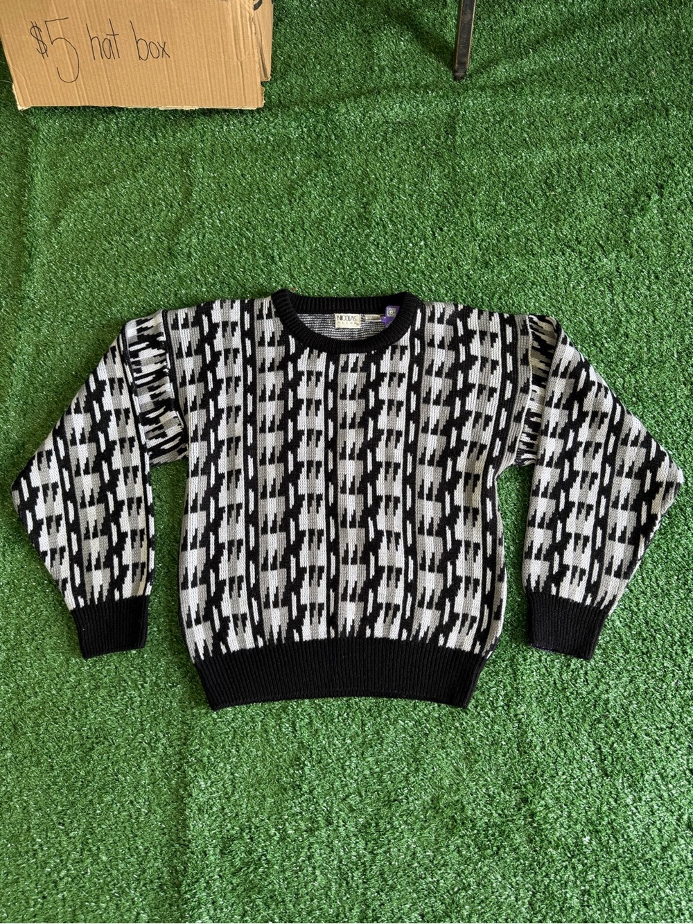 NICHOLAS Black & White Geometric Crewneck Sweater